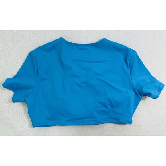 Skims Signature Swim Ruched T Shirt Cropped Keyhole Turquoise Blue M Read - Picture 8 of 9
